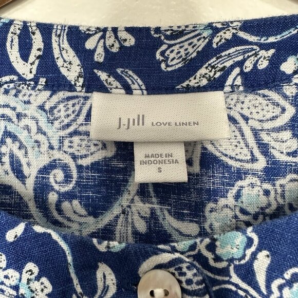 J Jill Love Linen Dress Blue Floral Shift Sleeveless Small - Picture 3 of 9